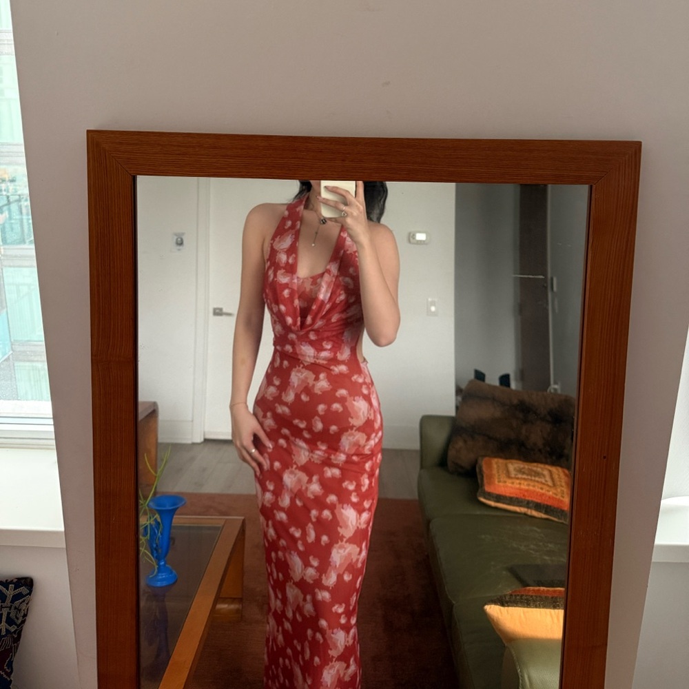 Elegant Red Halter Dress